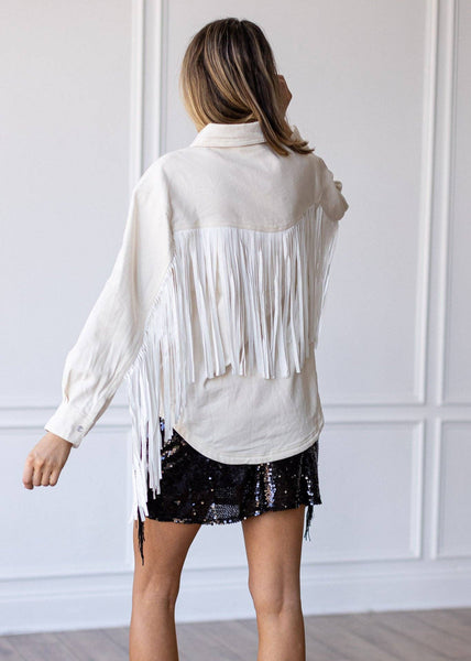 Western Fringe Denim Button-down Jacket