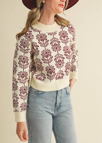 Floral Pattern Knit Sweater