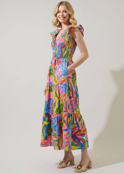 Vacay Vibes Smocked Dress with Flutter Sleeves