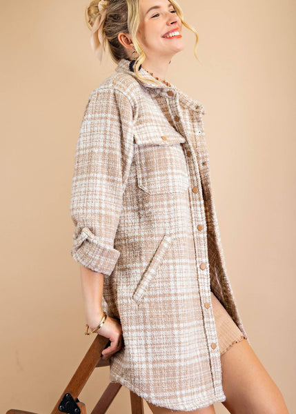 Textured Plaid Jacket in Taupe