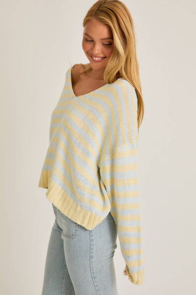 Softly Striped V-neck Sweater
