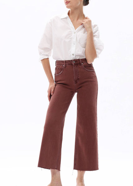 High Rise Tummy Control Wide Legs Jeans in Cappuccino