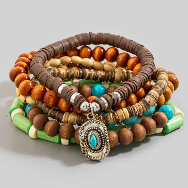 Assorted Beads Western Cowboy Hat Charm Bracelet Set