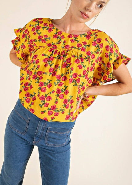 Flutter Sleeve Floral Print Top