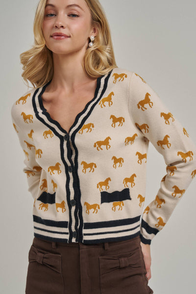 SUPER SOFT HORSE PRINT KNIT CARDIGAN_JLT00386-01: TAUPE COMBO / S-M-L(2-2-2)