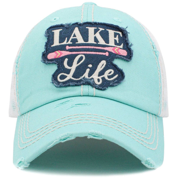 "Lake Life" Vintage Distressed Cotton Cap: Moss