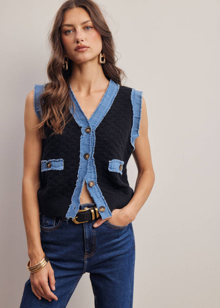 Hello Darlin' Denim Trim Knit Vest