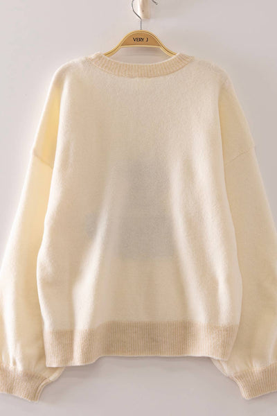 12W3674N-Cute Dog Intarsia Knit Sweater: IVORY / S-M-L/2-2-2