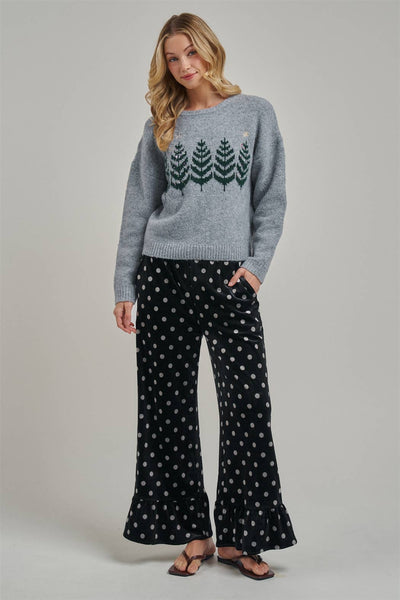 COZY CHRISTMAS TREE HOLIDAY SWEATER TOP_JLT00375-01: GREY / S-M-L(2-2-2)