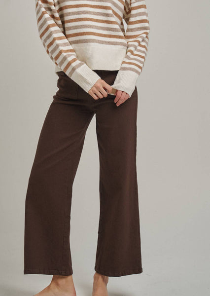 Chocolate Wide Leg Stretch Pants with Bow Detail Pockets