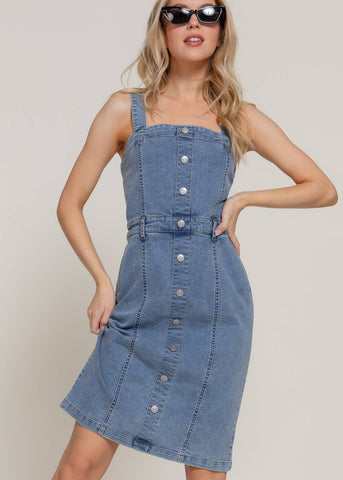 Classy Cowgirl Stretch Denim Square Neckline Dress