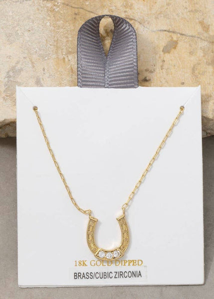 18K Gold Dipped Horseshoe Cz Pendant Necklace: GDCRY