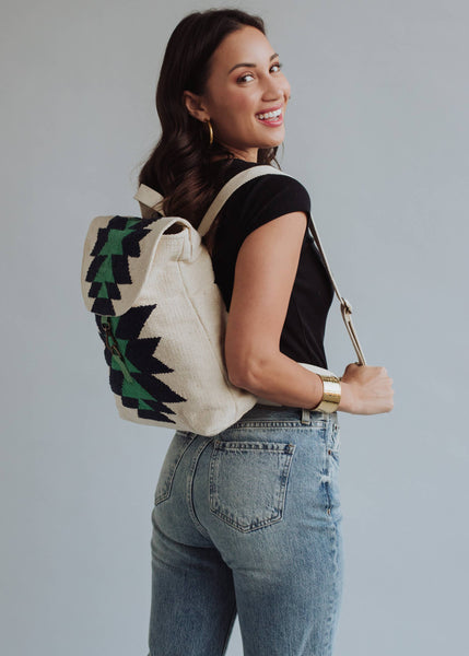 Cream, Navy & Green Aztec Backpack