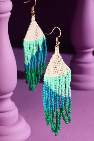 Boho Seed bead Triangle Color Block Fringe Earring