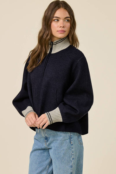 Atelier Navy Jersey Style 2-Way Zip-Up Sweater Jacket