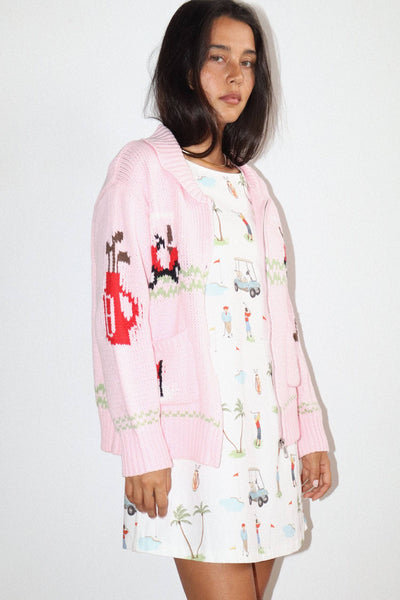 Hole In One Intarsia Zip Sweater : Green / XS