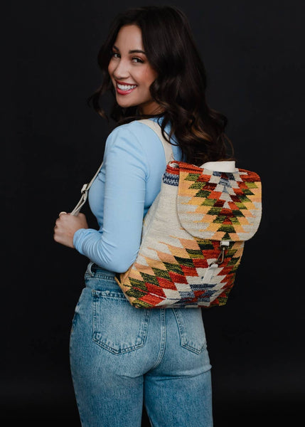 Tan & Multicolored Aztec Backpack