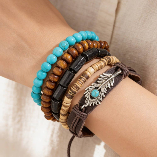 Western Theme Beaded Bracelet Set: MULTI