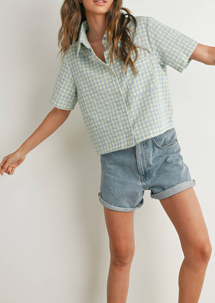 Gingham Checkered Open Tie-Back Cropped Top