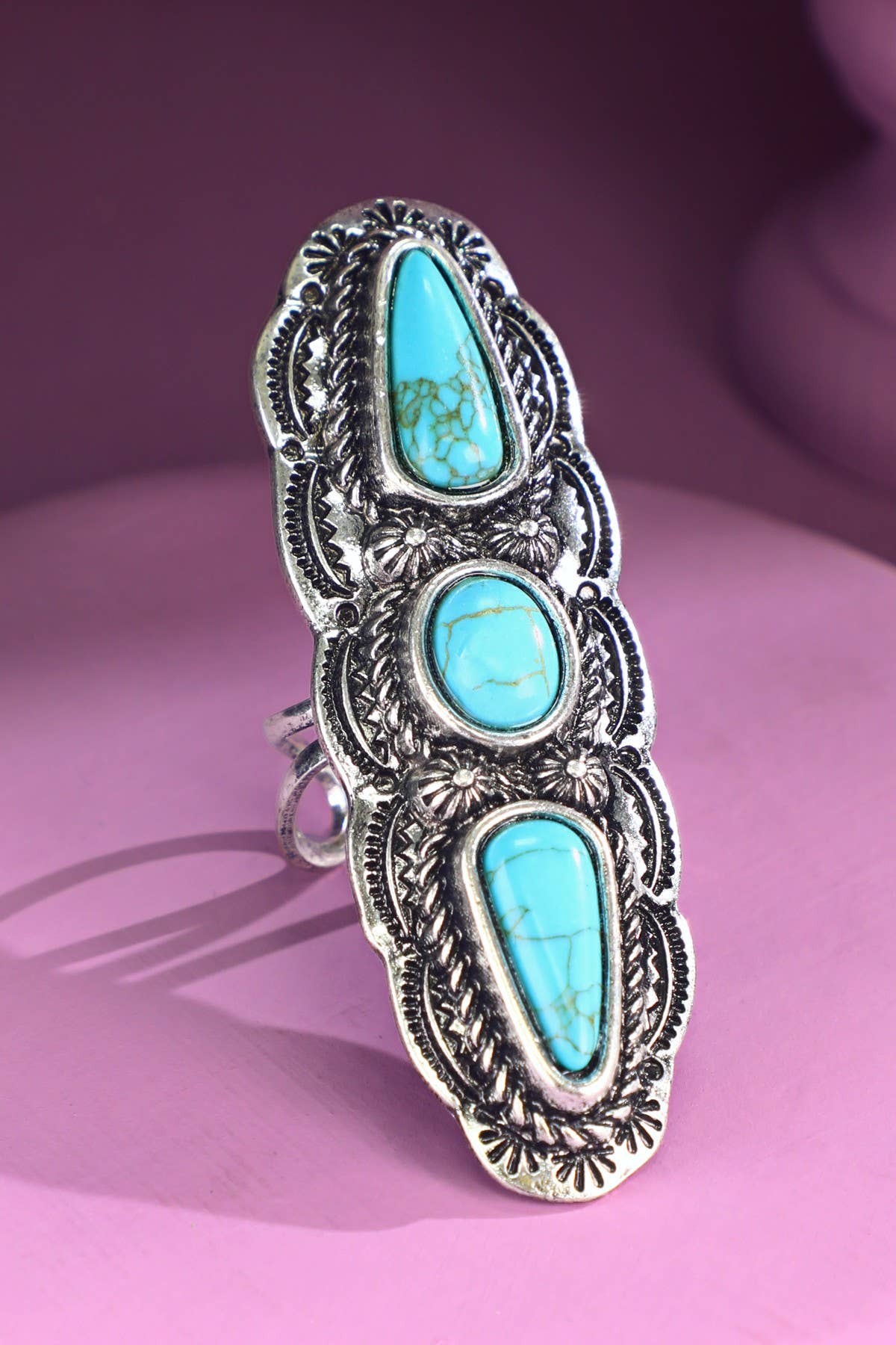 Western 3 Turquoise Teardrop Cuff ring