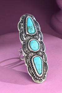 Western 3 Turquoise Teardrop Cuff ring