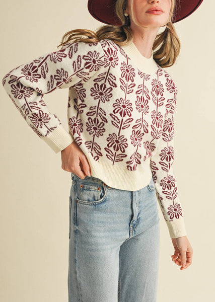 Floral Pattern Knit Sweater