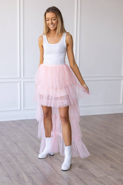 Bride to Be Pink Tulle Ruffled Maxi Skirt