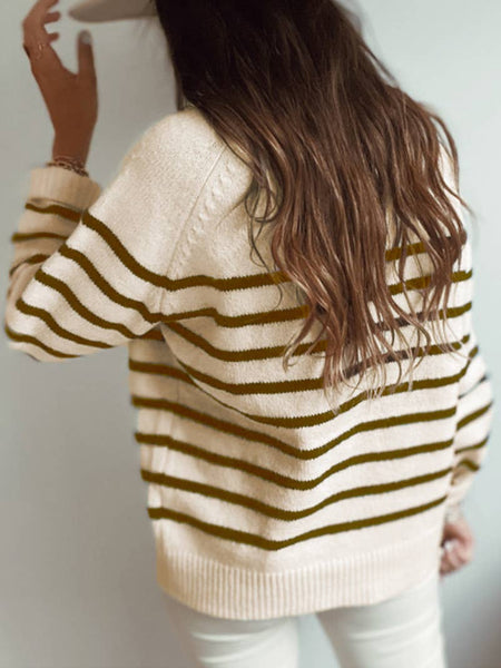 Quarter Button Up Striped Sweater ~ FINAL SALE