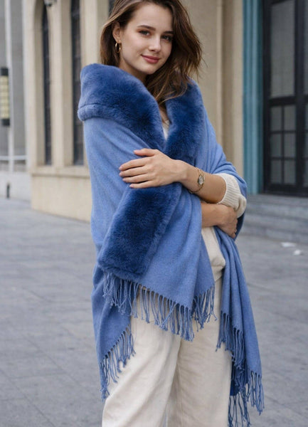 JC062843 16 Colors-Faux Fur Trim Softer Than Cashmere Scarf: Teal