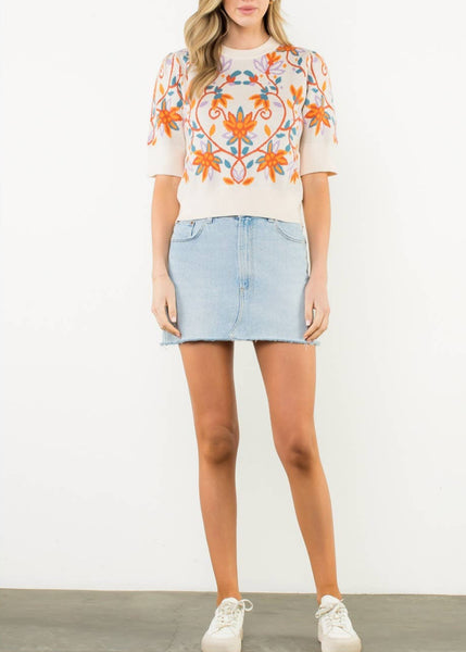 Short Sleeve Floral Knit Top by THML