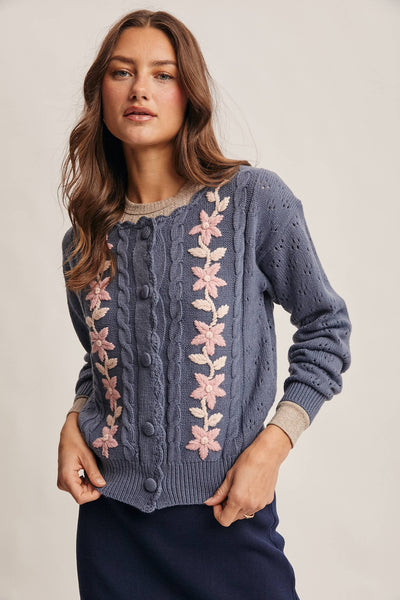 Floral Embroidered Knit Cardigan