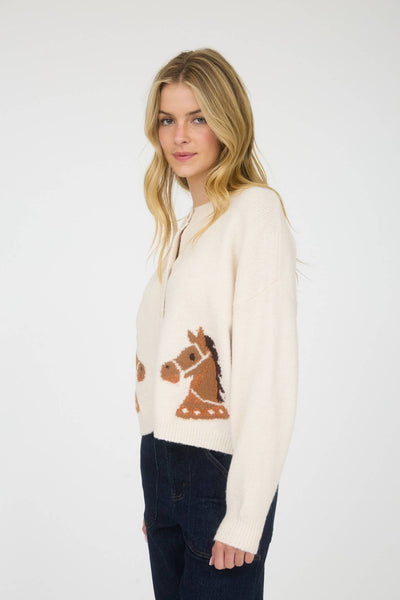 Saddle Up Horse Jacquard Cardigan in Cream