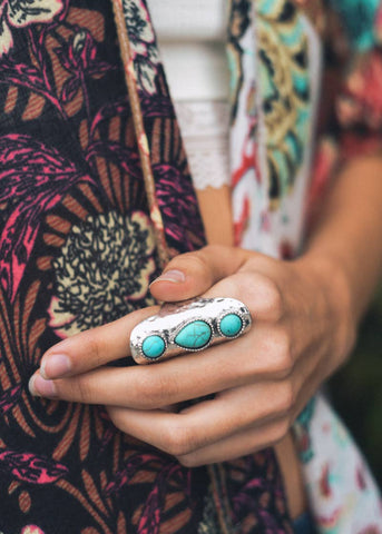 Waterfall Droplet Turquoise Stone Silver Ring