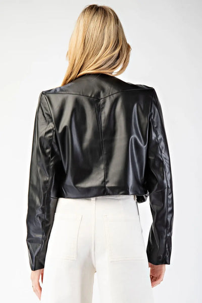 Western Black Pleather Fringe Jacket
