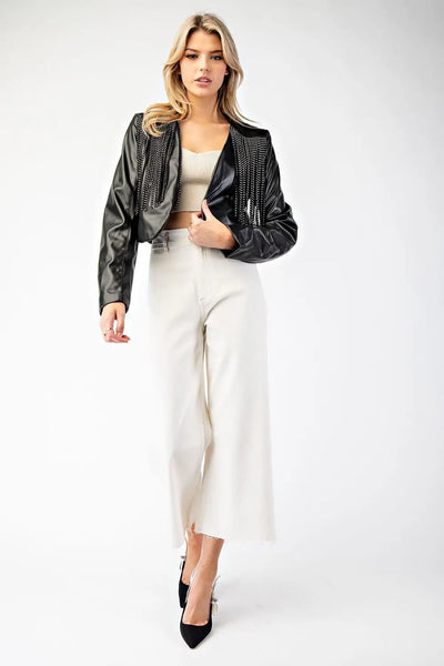 Western Black Pleather Fringe Jacket