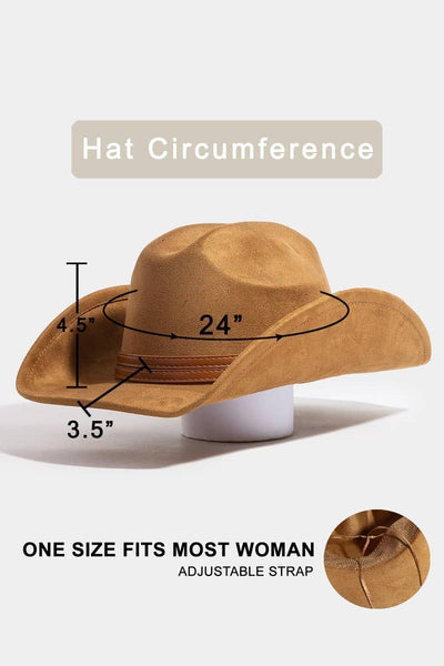 Double Belt Faux Suede Cowboy Hat: IV