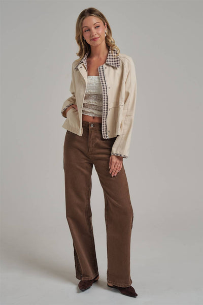 VINTAGE OXFORD CANVAS TWILL FALL JACKET_JLT00253-01: OLIVE/OATMEAL / S-M-L(2-2-2)