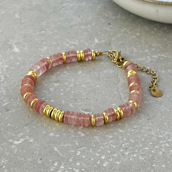 Multicolor Tarnish Resistant Stone And Gold Beaded Bracelet