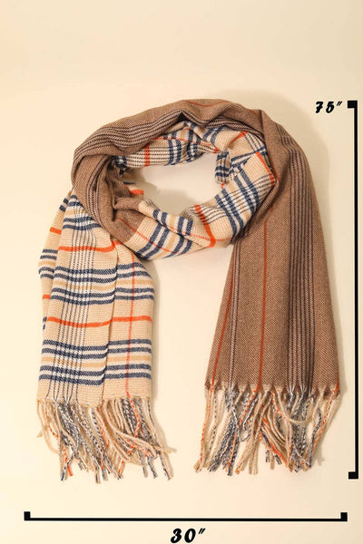 Double Pattern Plaid Striped Oblong Scarf: BE