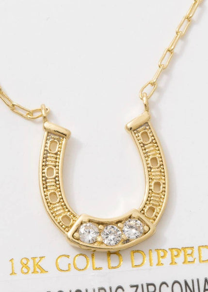 18K Gold Dipped Horseshoe Cz Pendant Necklace: GDCRY