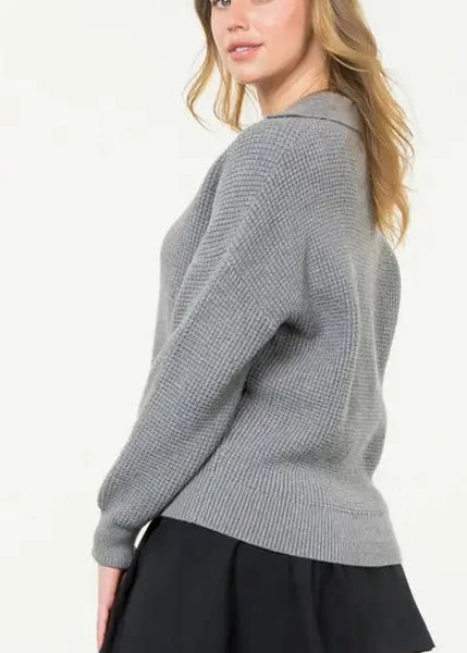 Waffle Knit Collared Sweater by THML