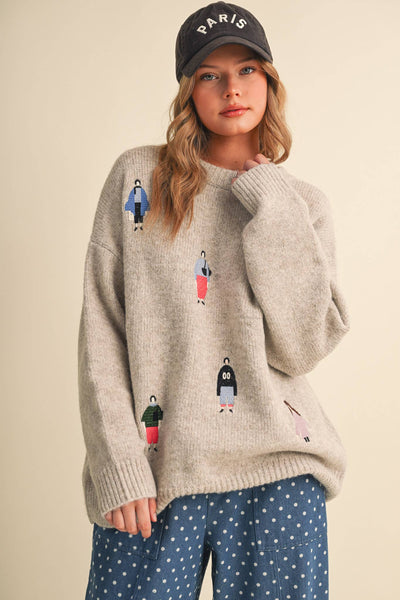 Super Soft Embroidered Sweater in Oatmeal