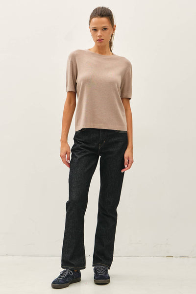 CASHMERE BLENDED SHORT SLEEVE SWEATER  : SLATE BLUE / M