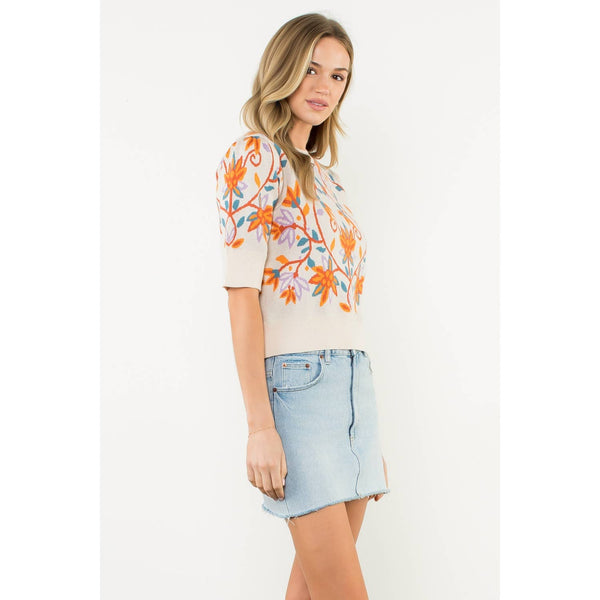Short Sleeve Floral Knit Top by THML