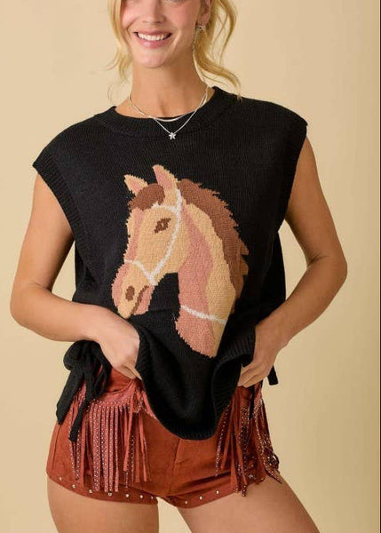 Western Horse Sweater Knit Top