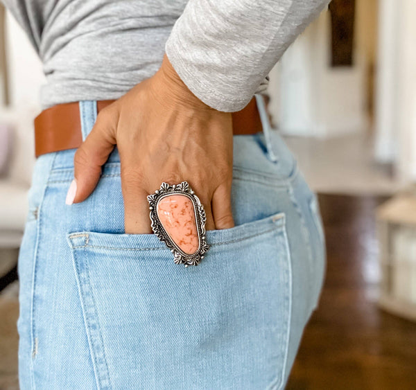 Oversized Western Navajo Statement Ring: White