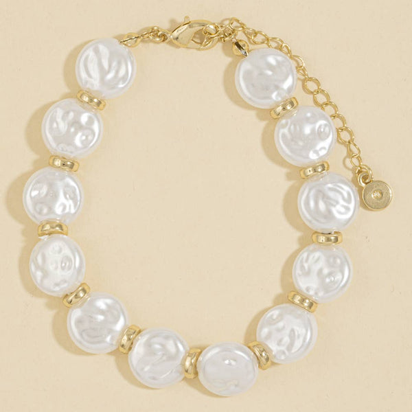 Coin Pearl Beaded Station Bracelet