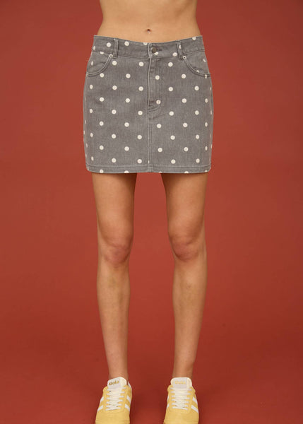 Charcoal Polka Dot Denim Mini Skirt