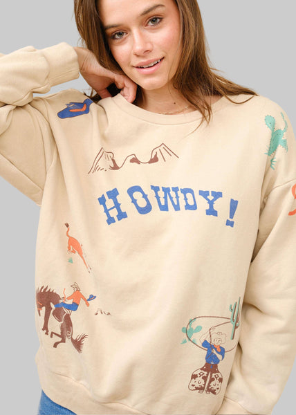 Western Vintage-inspired Graphic Howdy Sweatshirt