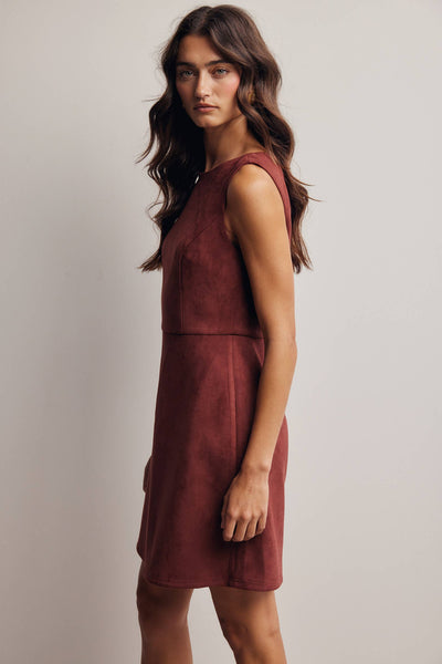 Burgundy Stretch Faux Suede Sleeveless Mini Dress